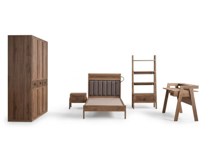 Jongerenbed Slaapkamermeubilair Houten bed Compleet bed Bruin Set 5-delig