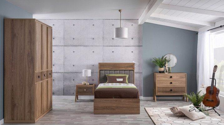 Houten bed met opbergruimte Compleet jongerenbed Bed Hout Bruin Set 4-delig