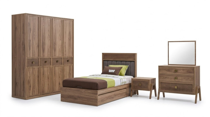 Houten bed met opbergruimte Compleet jongerenbed Bed Hout Bruin Set 4-delig