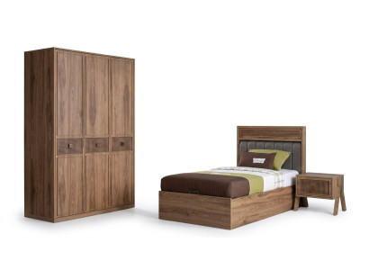 Bed houten bed met bedlade set jeugdbed hout bruin Set 3-delig