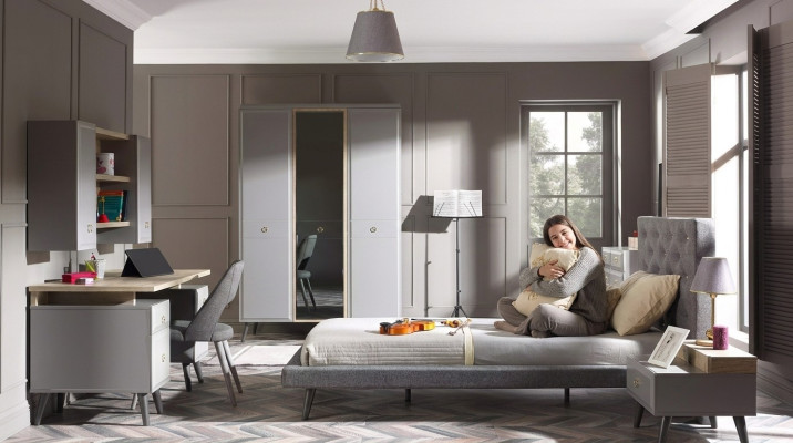 Compleet kinderbed kindermeubels kinderkamer bed hout grijs set van 5 delen