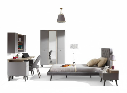 Jongerenbed Slaapkamermeubels Houten bed Compleet Bed Grijs Set 5-delig