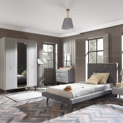 Volledige jeugd bed slaapkamer meubels houten bed bed grijs set 4-delig