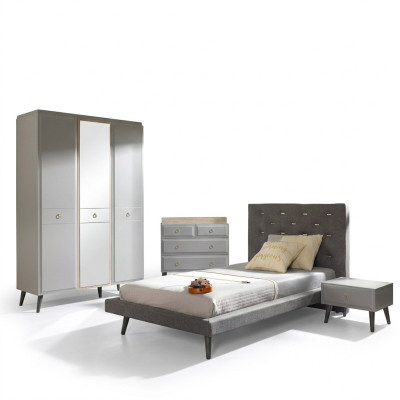 Volledige jeugd bed slaapkamer meubels houten bed bed grijs set 4-delig