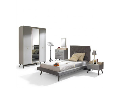 Kindermeubels Bed Compleet tienerbed Kinderkamer Hout Grijs Set 4-delig