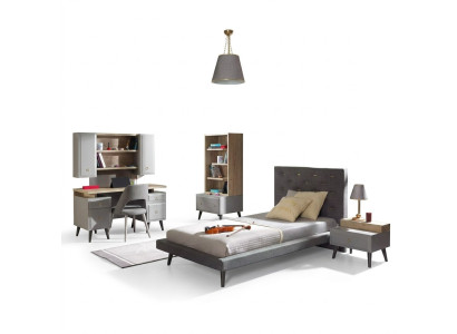Compleet kinderbed kindermeubilair kinderkamer bed hout grijs set 5-delig