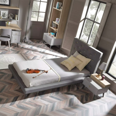 Garnituur jongerenbed nachtkastje kinderkamer bed hout grijs 120 cm 2-delig.