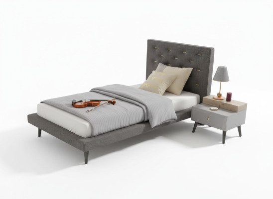 Garnituur jongerenbed nachtkastje kinderkamer bed hout grijs 120 cm 2-delig.