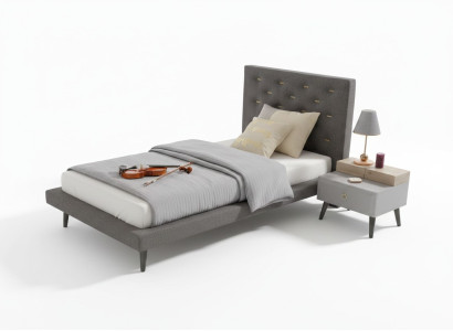 Garnituur jongerenbed nachtkastje kinderkamer bed hout grijs 120 cm 2-delig.