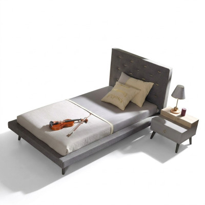 Kinderkamerset, kinderbed, nachtkastje, bed, hout, grijs, 100 cm, 2-delig.