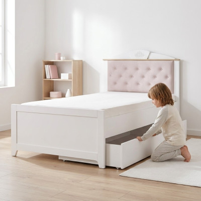 Chesterfield functioneel bed Uitschuifbaar kinderbed Bed 120 Hout Roze