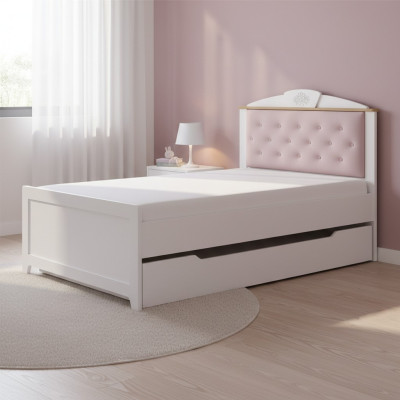 Chesterfield functioneel bed Uitschuifbaar kinderbed Bed 120 Hout Roze