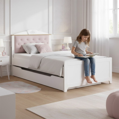 Functiebed Chesterfield Uitschuifbaar kinderbed Bed 100 hout Roze