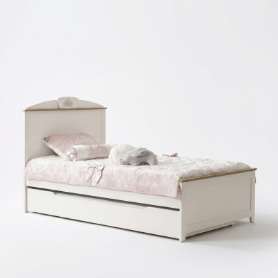 Houten bed, functioneel bed, uitschuifbaar kinderbed, bed 120 hout wit nieuw