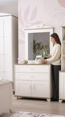 Garnitur Dressoir met Spiegel Set Kast Hout Wit Dressoirs Ontwerp