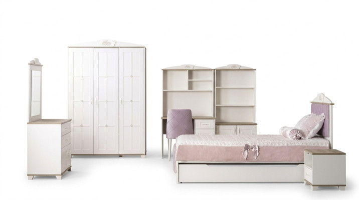 Compleet kinderbed kindermeubels kinderkamer bed hout roze set 8-delig