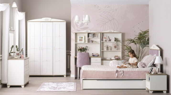 Kinderkamer Compleet Chesterfield Kindermeubels Bed Hout Roze Set 8-delig