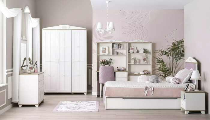 Kinderkamer Compleet Chesterfield Kindermeubels Bed Hout Roze Set 8-delig