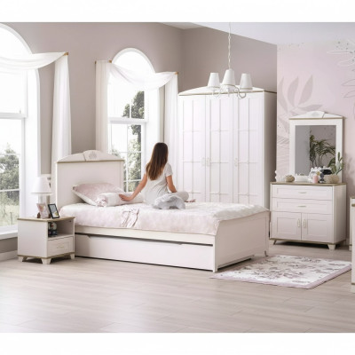 Functioneel bed Uitschuifbaar kinderbed Bed Wit Set 5-delig Houten bed
