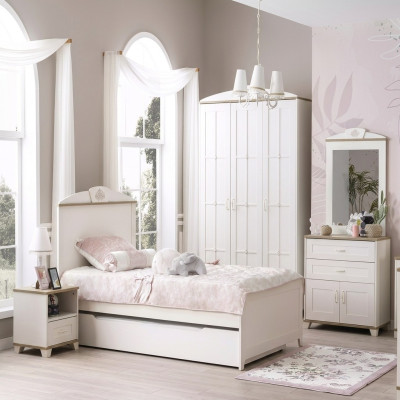 Functioneel bed Uitschuifbaar kinderbed Bed Wit Set 5-delig Houten bed