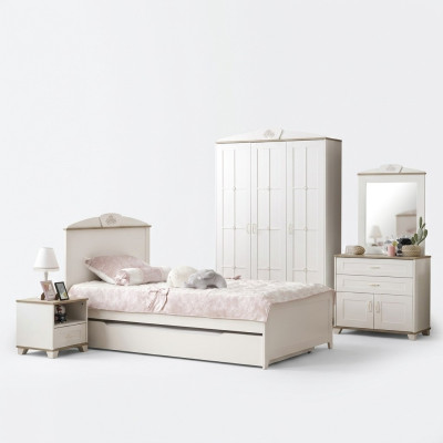 Functioneel bed Uitschuifbaar kinderbed Bed Wit Set 5-delig Houten bed