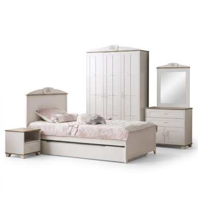 Kinderbed functioneel bed houten bed uitschuifbaar bed Wit Set 5-delig Nieuw
