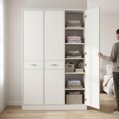 Houten kast Luxe kledingkast Kast Meubels Hout Wit 3 deuren Ontwerp