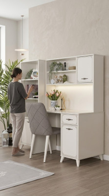 Groep computerbureau schrijftafel set houten boekenplank wit 3-delig rek