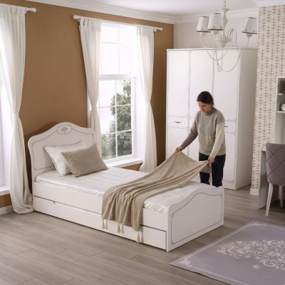 Bed Uittrekbaar functioneel bed Kinderbed Bedframe Wit Hout Bedden