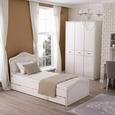 Bed Uittrekbaar functioneel bed Kinderbed Bedframe Wit Hout Bedden