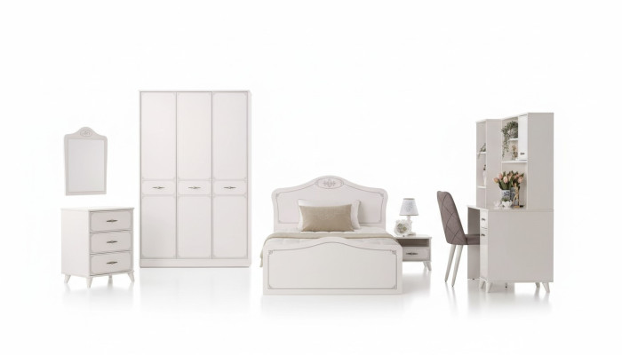 Compleet jeugdbed functioneel bed uittrekbaar set 8 delig hout wit