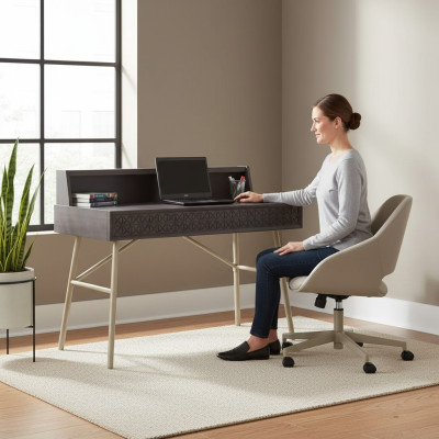 Computertafel Schrijftafel Hout Tafel Bureau Grijs Kinderbureau Luxe