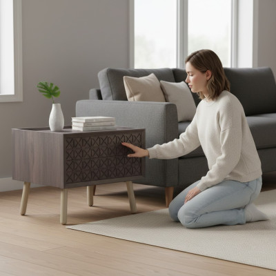 Slaapkamer nachtkastje nachttafel hout grijs kindernachtkastje luxe