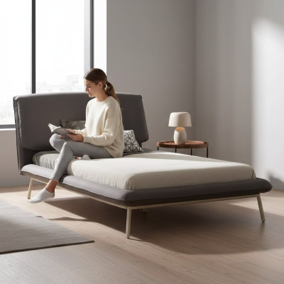 Bedframe Bed 100 cm Bed frame Upholstered bed Fabric Gray Youth bed