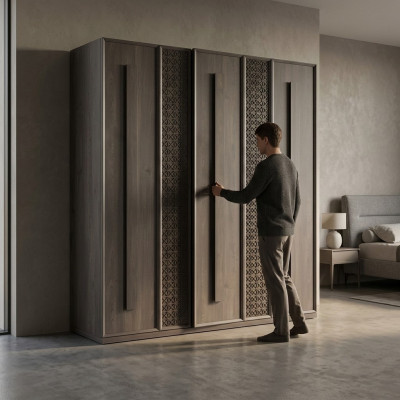 Luxe kledingkast kast houten kast meubels hout grijs 5-deurs design