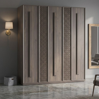 Luxe kledingkast kast houten kast meubels hout grijs 5-deurs design