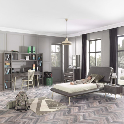 Compleet kinderbed bedframe bed kinderkamer set 7-delig hout grijs.