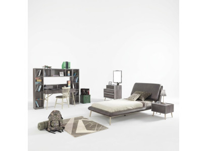 Garnituur kinderkamer tienerbed bedframe bedset 7-delig hout grijs
