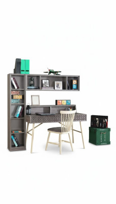 Computertafel Set 3-delig Bureau Boekenplank Hout Grijs Planken Tafel
