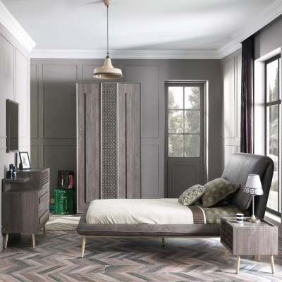 Compleet kinderbed kindermeubels kinderkamer bed hout grijs set 5-delig