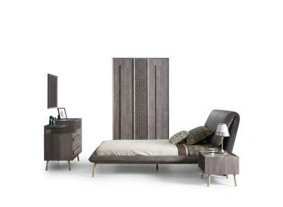 Set 5-delig houten grijs nieuw met bedframe, tienerbed en beddengoed