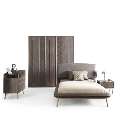 Kinderkamerset, tienerbed, kindermeubels, houten bed grijs, set van 5 delen
