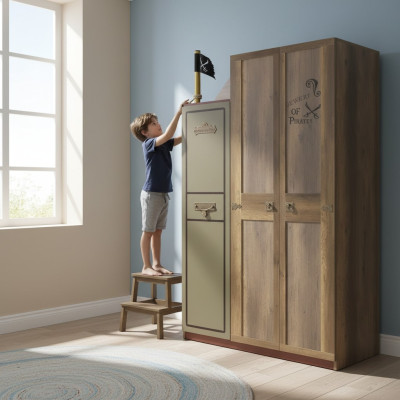 Piraat houten kast luxe kledingkast kast kinderhout bruin 3 deur