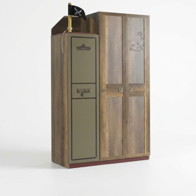 Piraat houten kast luxe kledingkast kast kinderhout bruin 3 deur