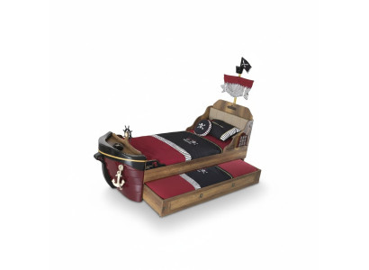 Set piratenbedframe kinderbed hout bruin 3-delig set kinderkamer