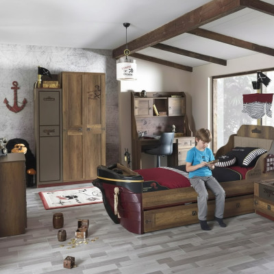 Kinderkamer Piratenbed Schip Kledingkast Tafel Dubbele bedden 5-delig