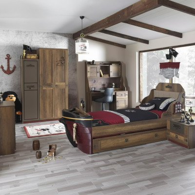 Kinderkamer Piratenbed Schip Kledingkast Tafel Dubbele bedden 5-delig