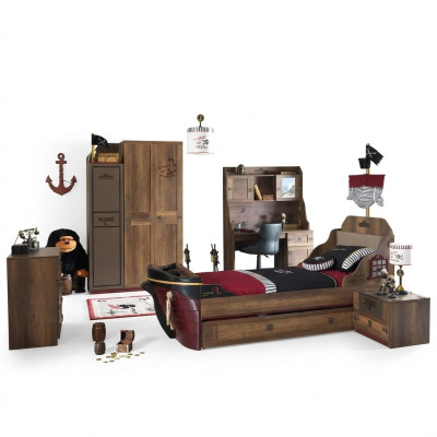 Kinderkamer Piratenbed Schip Kledingkast Tafel Dubbele bedden 5-delig