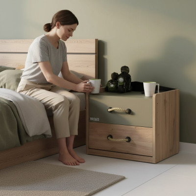 Nachtkastje Nachtkast Slaapkamer Hout Barun Kinder-nachtkastje Groen