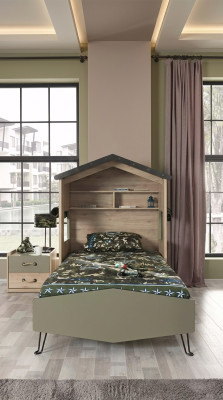 Volledige kindermeubels kinderbed bed hout groen set 2-delig nachtkastje